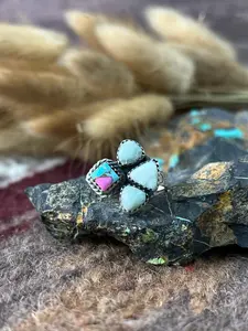 Handmade Sterling Silver Cotton Candy with Paloma Adjusatble Ring "Signed Nizhoni"