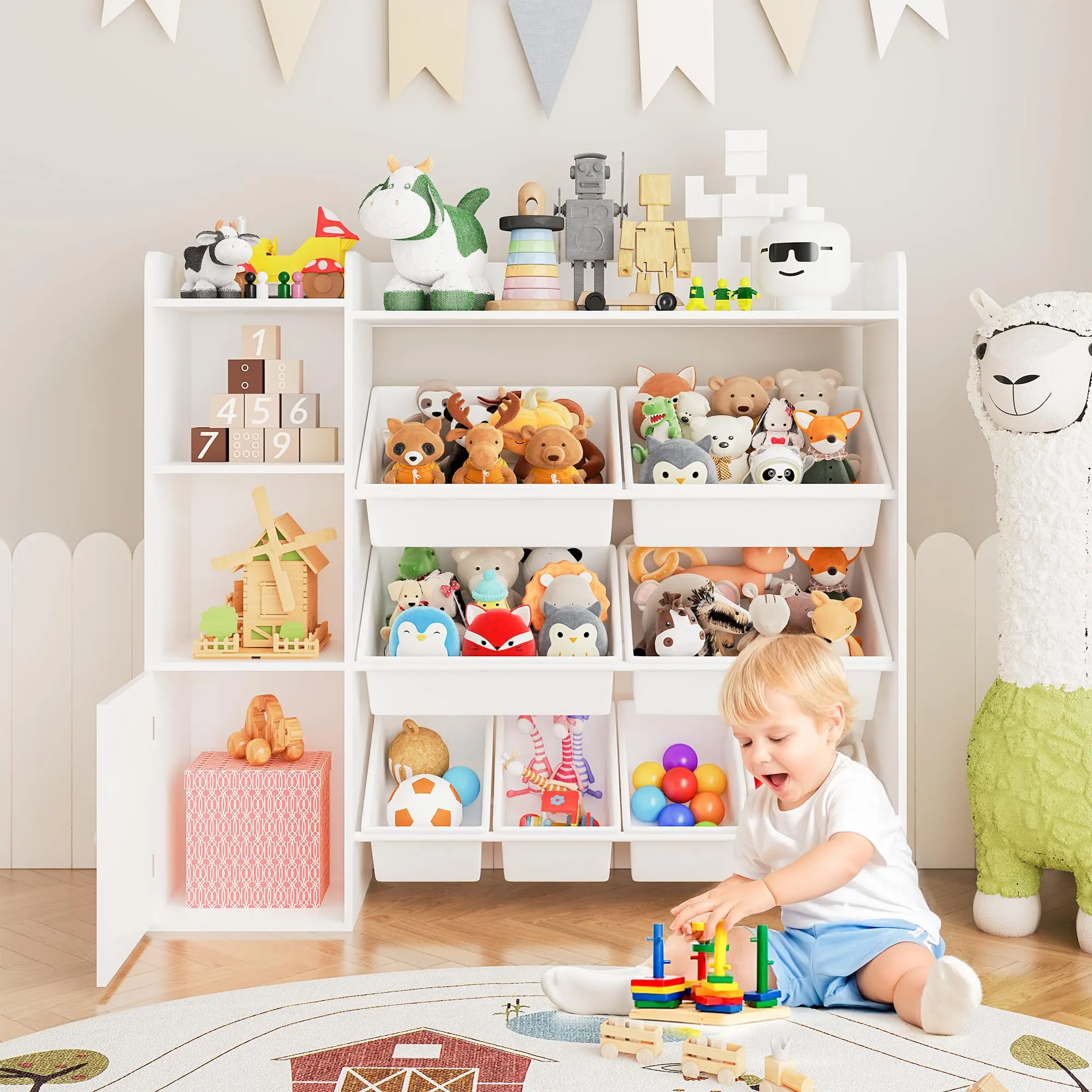 Gaomon Modern Organizer Furniture Set - 8 Removable Bins, Toddler Bookshelf, Stable Toy Storage, Indoor Nursery Kids Room Furniture, Children's Gift