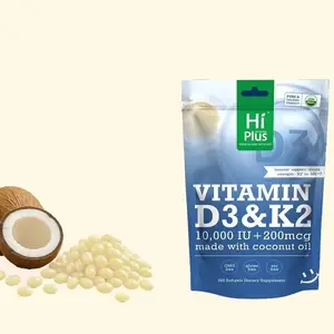 HiPlus Vitamin D3 10,000 IU + K2 MK-7 200 mcg – Extra Strength Bone, Immune & Heart Support with Virgin Coconut Oil | 300 Softgels | High Absorption, Non-GMO, Easy to Swallow