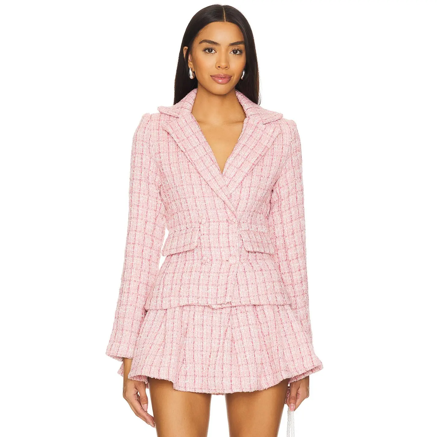 MORE TO COME Ashtyn Tweed Blazer in Baby Pink MORE TO COME Ashtyn Tweed Blazer in Baby Pink