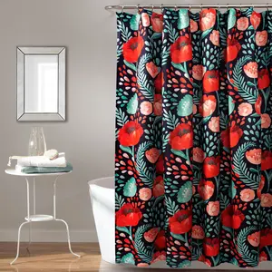 Lush Decor Poppy Garden Shower Curtain - Floral Print, Colorful Design, Ideal for Home Decor