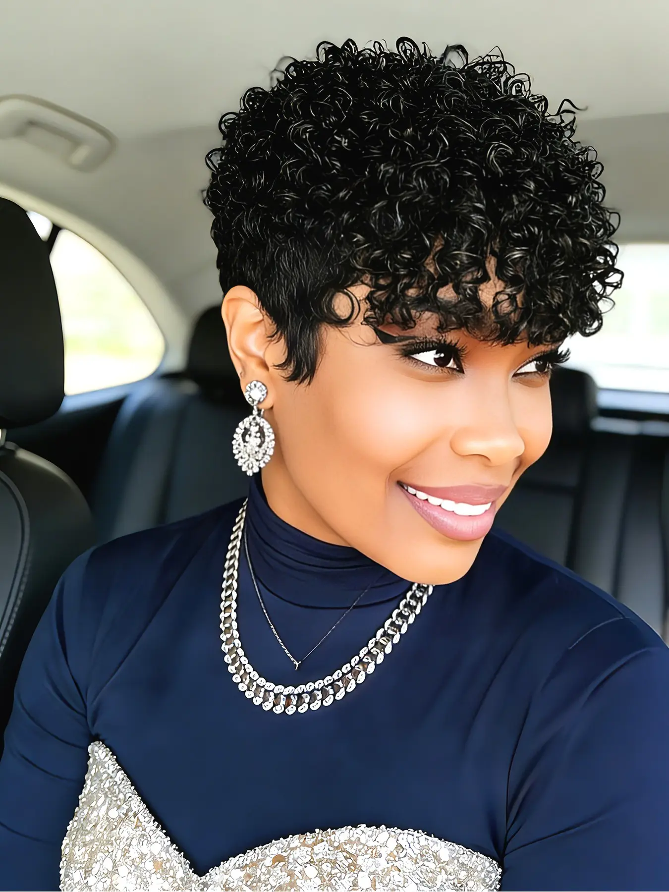 Pixie Cut Wig Natural Black Afro Kinky Curly Human Hair Wig With Bangs Full Machine Made Comfort Wig Afro Kinky Wigs