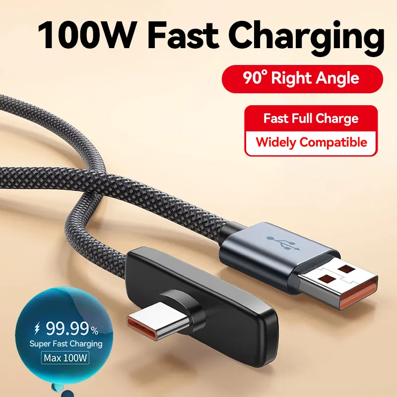 KAXOE 100W  Fast Charging USB Type-C Phone Charger Cable 90 Degree Elbow Charger Cable for Game USB Cable for Samsung for Oneplus for Moto for Google for Android phone