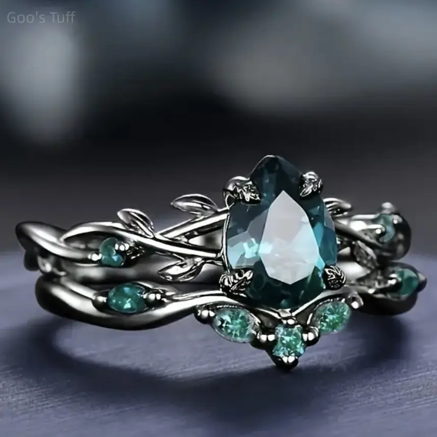Couple rings jewelry engagement promise rings gunmetal black emerald stone bands new fashion European ins green cubic zirconia matching set sparkling inlaid gem for proposal dating wear