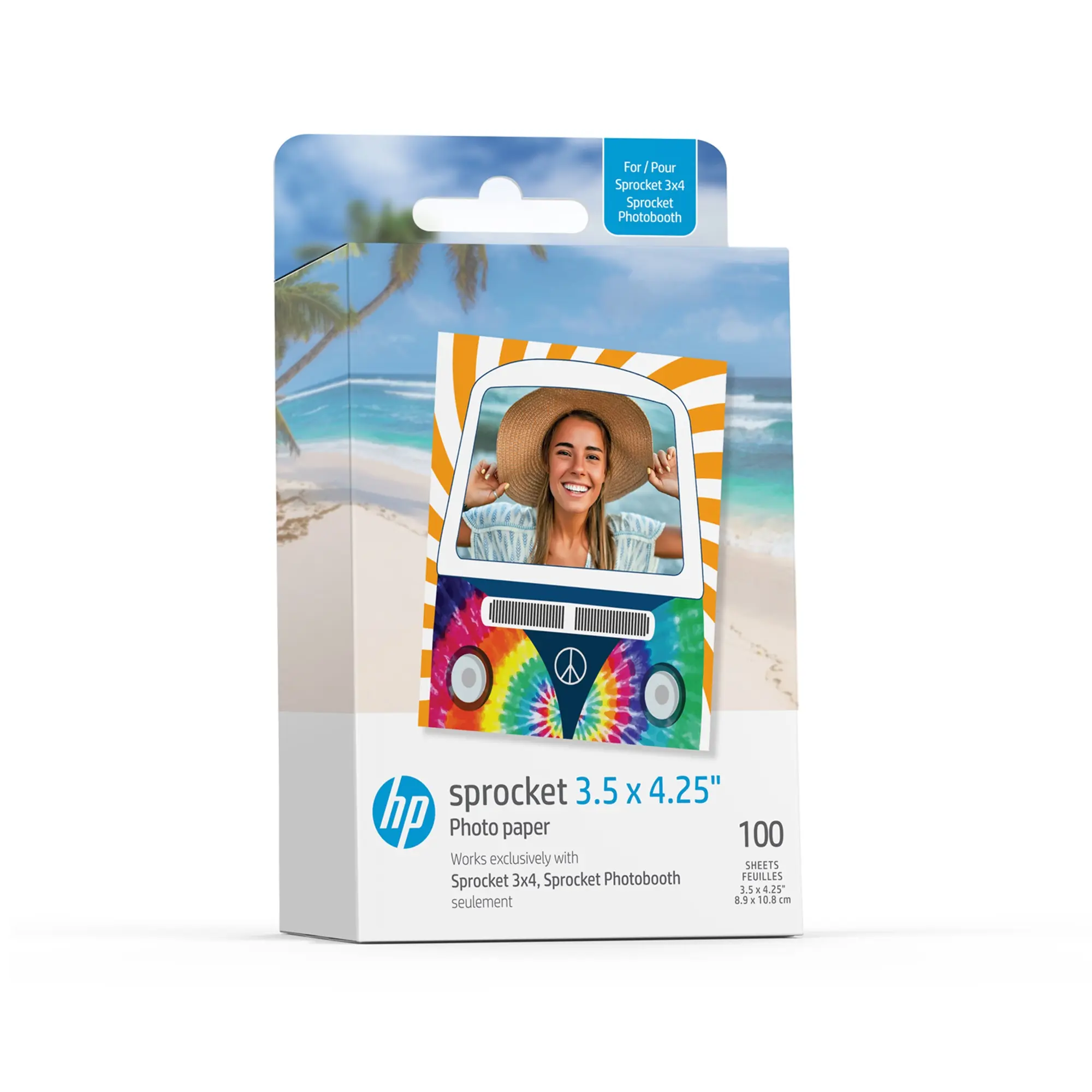 HP Sprocket 3.5" x 4.25" Sticky-Backed Zink Photo Paper - 100 Sheets for Sprocket 3x4 Printers - Vibrant, Smudge-Proof, Water-Resistant Sticker Paper