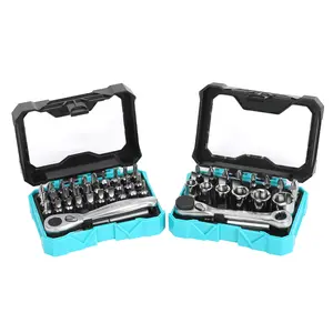 #fathersdaygift DURATECH 56-Piece 1/4" Mini Ratchet Wrench and Screwdriver Bit Set, 2-in-1, 72-Tooth and 60-Tooth with Bit Socket Set, Storage Cases Included