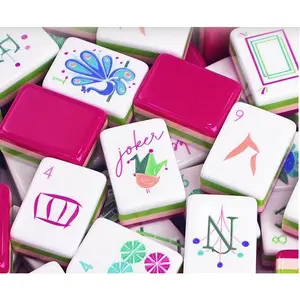 Premium Rose Red Acrylic Mahjong Set 160 engraved Tiles for Home Use Gift Giving Professional Hand Shuffled Game Night Family Entertainment Durable Travel Friendly Casino Style Complete Accessories.mahjong fun Pattern B