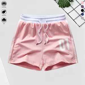 Women’s casual shorts—soft and breathable, with numeric prints on the fabric. Suitable for everyday wear, sports/fitness, and running workouts. Fashionable summer women’s shorts.