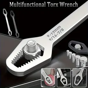 Multifunctional Torx Wrench, 9-17mm Universal Double-Ended Adjustable Wrench, Heavy Duty Steel Self-Adjusting Wrench Tool for Nuts, Bolts, Auto Repair & Home Maintenance – 9/16" to 7/8" Range