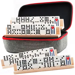 Cuban Dominoes Double Nine Set with Cuban Flag Design, 55 Tiles, 4 Wooden Racks, Travel Case Family Board Game Strategy Board Games Tabletop Games Durable