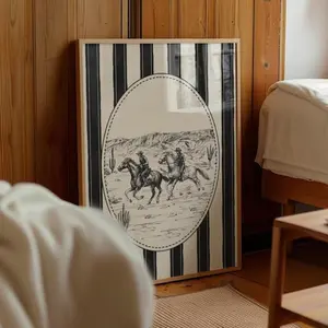 Vintage Western Cowboy Poster | Trendy Cowgirl Wall Art | Retro Black Art