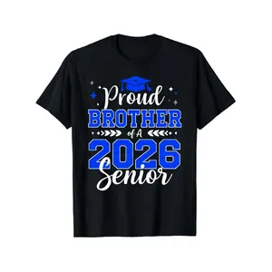 2026 Senior Graduation Graphic T-Shirt for Brother, Black Short-Sleeve, Round Neck, Medium Stretch Fabric, All-Season Casual Style, Ideal for Outdoor Lovers Tshirt