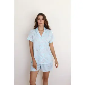 Blue Rose Satin Shortie Pajamas