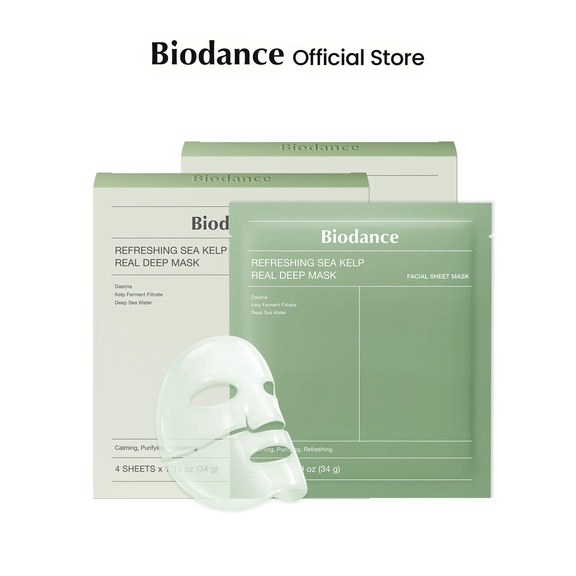 [Biodance Official] Sea Kelp Real Deep Mask | Calming Oil & Sebum Control Blemish Care Hydrate Restore Soothing Nourishing Skin Repair Oily Skin, Deep Sea Minerals, Overnight Hydrogel Mask - 34g * 8ea Hydrating Mask Face Mask Sheet