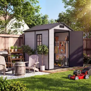 4 x 6 ft Resin Storage Shed with Window, Double-Wall Weather-Resistant Plastic Construction, Waterproof and Lockable – Spacious Outdoor Garden Storage for Patio Furniture, Lawn Mower, Bikes and Tools, Outdoor Storage Shed, 4X6ft Size,summervibes