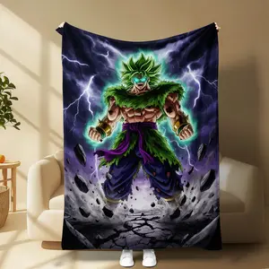 Anime Warrior Fleece Blanket, Thunder Power Fantasy Throw, Energy Anime Flannel, Action Anime Couch Throw, Cozy and Durable, Bed Sofa Blanket