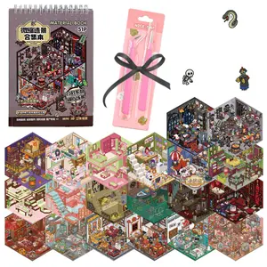 Halloween Gift TikTok Famous DIY Stickers House Kit Set 3-in-1 Horror Town Viral 3D Miniature Scene Stickers Book Creative Craft Gift for Kids Teens, Adults