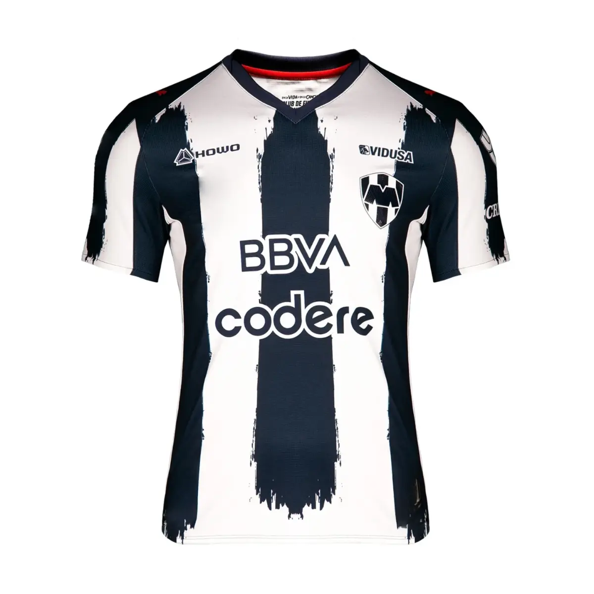 "Monterrey Rayados Brush Stripe Soccer Jersey" Liga MX Football Fan Shirt, Black White Match Day Athletic Streetwear Top