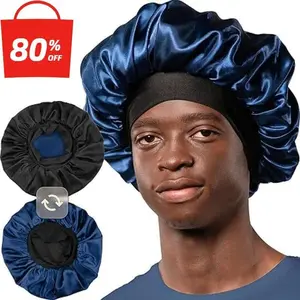 Silk Bonnet for Men & Women, Double Layer Satin Sleep Cap for Curly Hair & Braids. Reversible Hair Bonnet, Comfortable & Stylish for Daily Use.