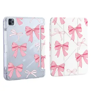 Pink bow-knot iPad Case — Protective Tablet Cover with Stand Function. . Features a Transparent, Shockproof Acrylic Design. . Includes a Foldable "Y-Fold" Kickstand 995