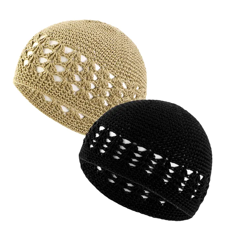 2pcs Set Kufi Cap Handmade Crochet Winter Ear Wig Cap Islamic Beanie Kufi Hats Hair Net Topper Stylish Hat