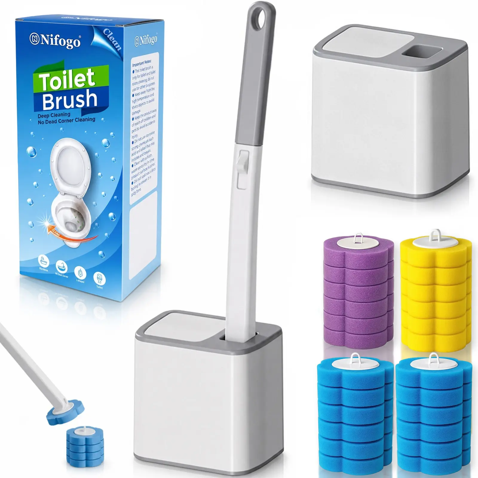 Durable Wall-Mounting Disposable Cleaning System with Ergonomic Wand, 24 Refills & Caddy, Space-Saver Toilet Brush with Holder, Multifunctional Tool for Car Interior Decoration
