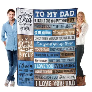 To My Dad Heartfelt Message Flannel Blanket Soft Cozy Gift Throw with Warm Father's Day Quotes Rustic Wood Design Perfect for Gifting Snuggling or Adding Loving Appreciation Charm, Father's Day Special, Soft Flannel