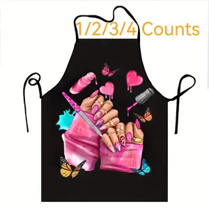 Polyester Pink Nails Pattern Apron, 1 Count Unisex  Adult Size Sleeveless Kitchen Apron, Christmas Gift, Apron for Nail Tech, Winter Apron for Women,Nails Design Tool,Makeup Artist Gear
