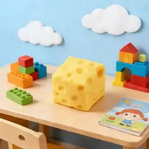 Creative Hot-Selling Slow-Rising Cube Cheese New Square Cheese Squishy Toy Cute Realistic Desk Decor Fidget Stress Relief Gift for Kids and Adults