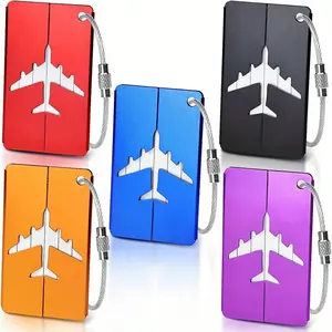 5pcs Aluminum Alloy Luggage Tags, Random Colors, Metal Identification Labels for Suitcases and Airline Checked Bags, Airplane