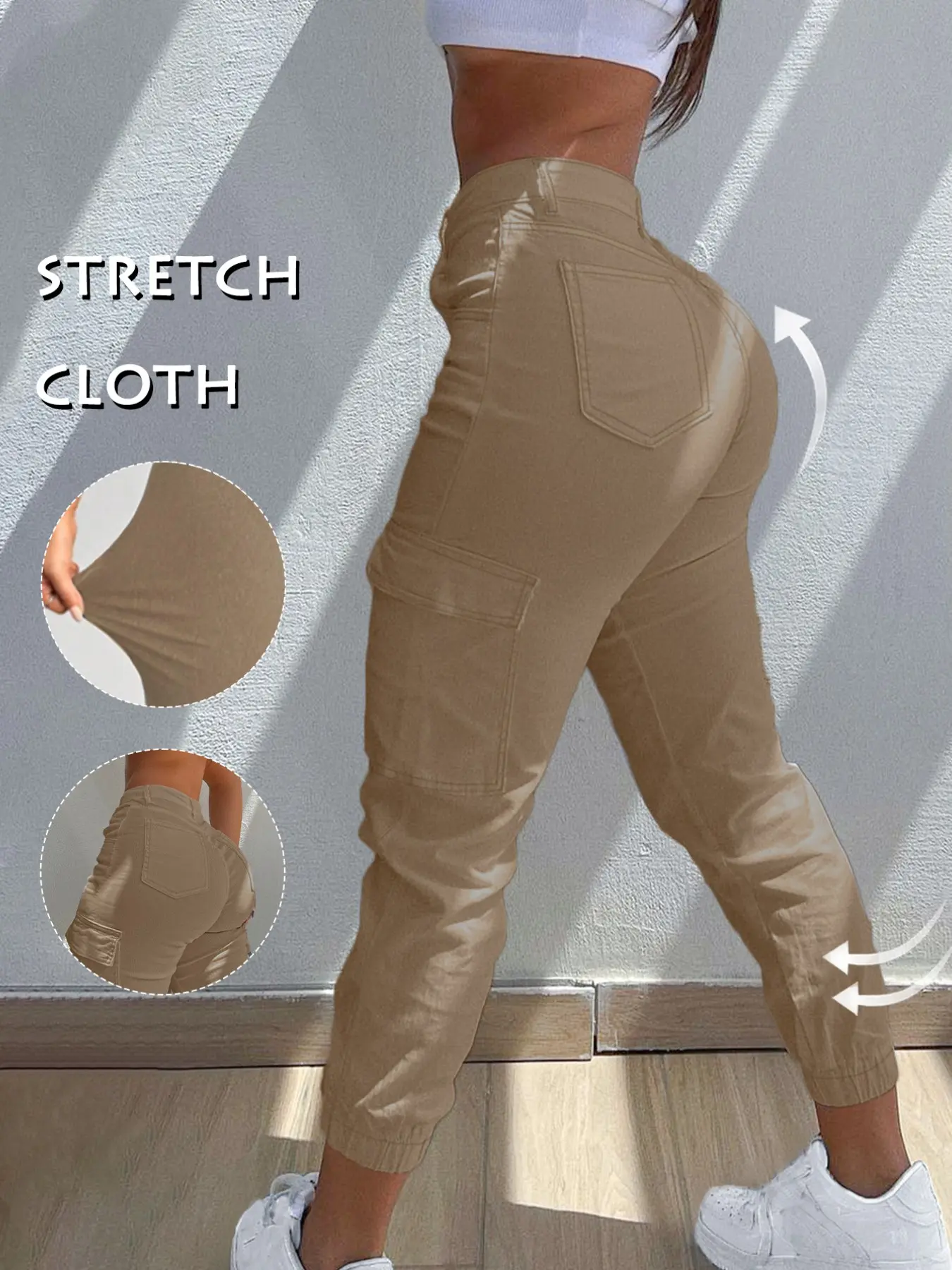 Women's Khmer stretch cargo pants, sporty, comfortable and breathable, zipper closure + practical pockets, suitable for all seasons, Casual Streetwear Trousers, Tracksuit Bottoms, Athleisure Casual Bottoms, Athleisure Style Bottoms