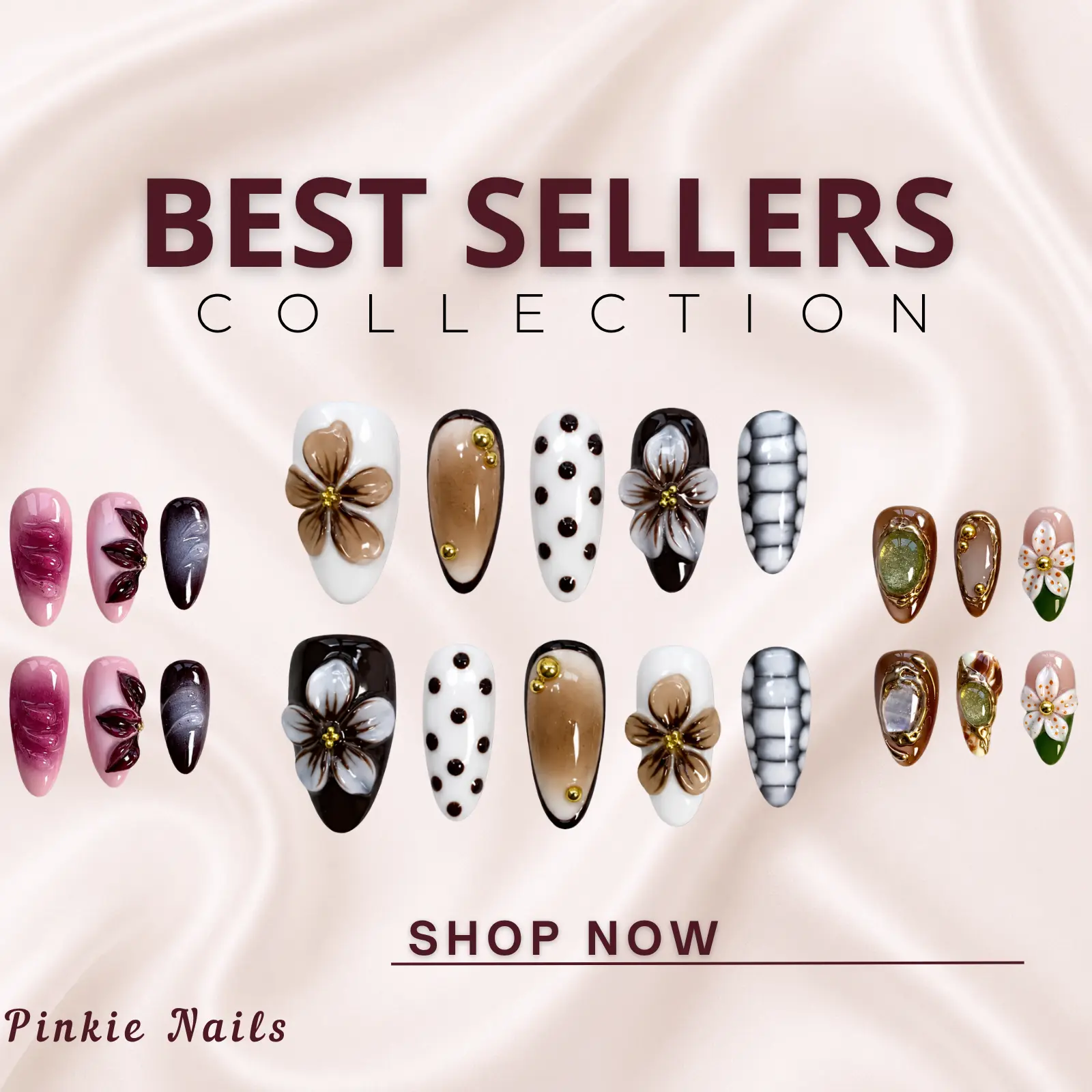 Pinkie Nails | The BEST SELEERS Collection | Luxury Handmade 3D Press-On Nails | Reusable • Salon-Quality • Long-Lasting Manicure Cutics
