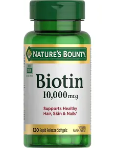 Nature's Bounty Biotin Hair Skin and Nails Vitamins, Supports Healthy Hair, Skin and Nails, 10,000 mcg, 120 Softgels (Pack of 1)