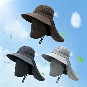 【Summervibes】3 Pack Outdoor Sun Hat for Men & Women – Wide Brim UPF Protection Fishing Hat with Neck Flap & Detachable Face Cover, Quick-Dry Breathable Mesh, Adjustable Safari Cap for Hiking, Camping & Summer Travel
