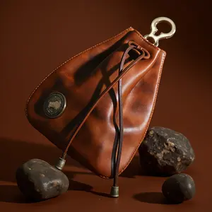 Leather Coin Bag Drawstring Pouch for Men & Women Valentine's Day Gift Money Clip Coin Purse 13.9cm x 8cm Versatile & Practical