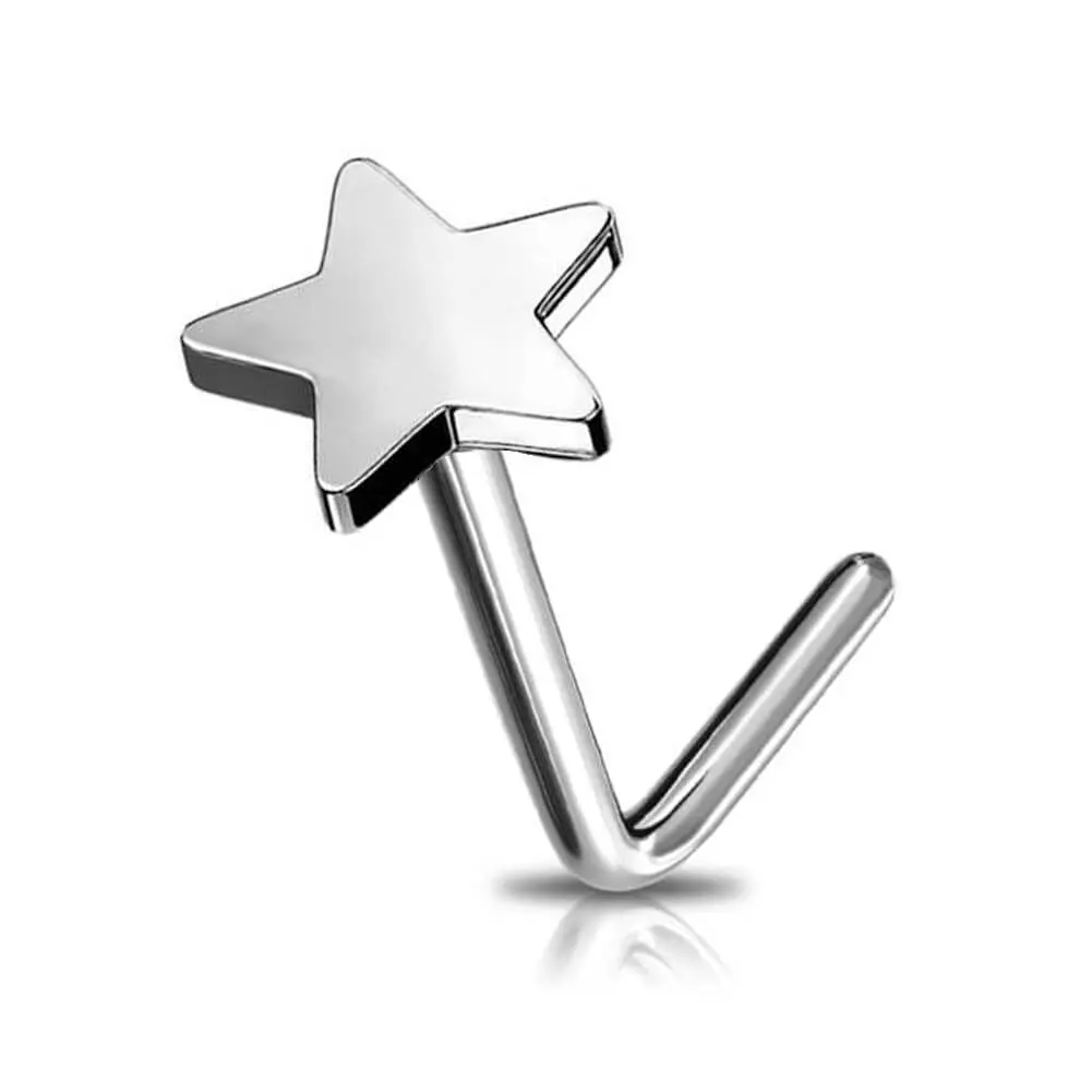 OUFER Nose Ring Jewelry, 20G Titanium L-Shaped Flat Star Nostril Stud, Durable Unisex Fashion Body Accessory for Nose Piercings & Daily Wear