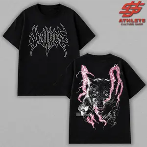 [Youth + Adult] Oversized Vintage Cotton T-Shirt, Gothic Metal Font & Thunder Beast Graphic Tee, Heavyweight Cotton Gym & Streetwear, Powerlifting Fitness Shirt, Wolves Bodybuilding. Gift For Him & Her.