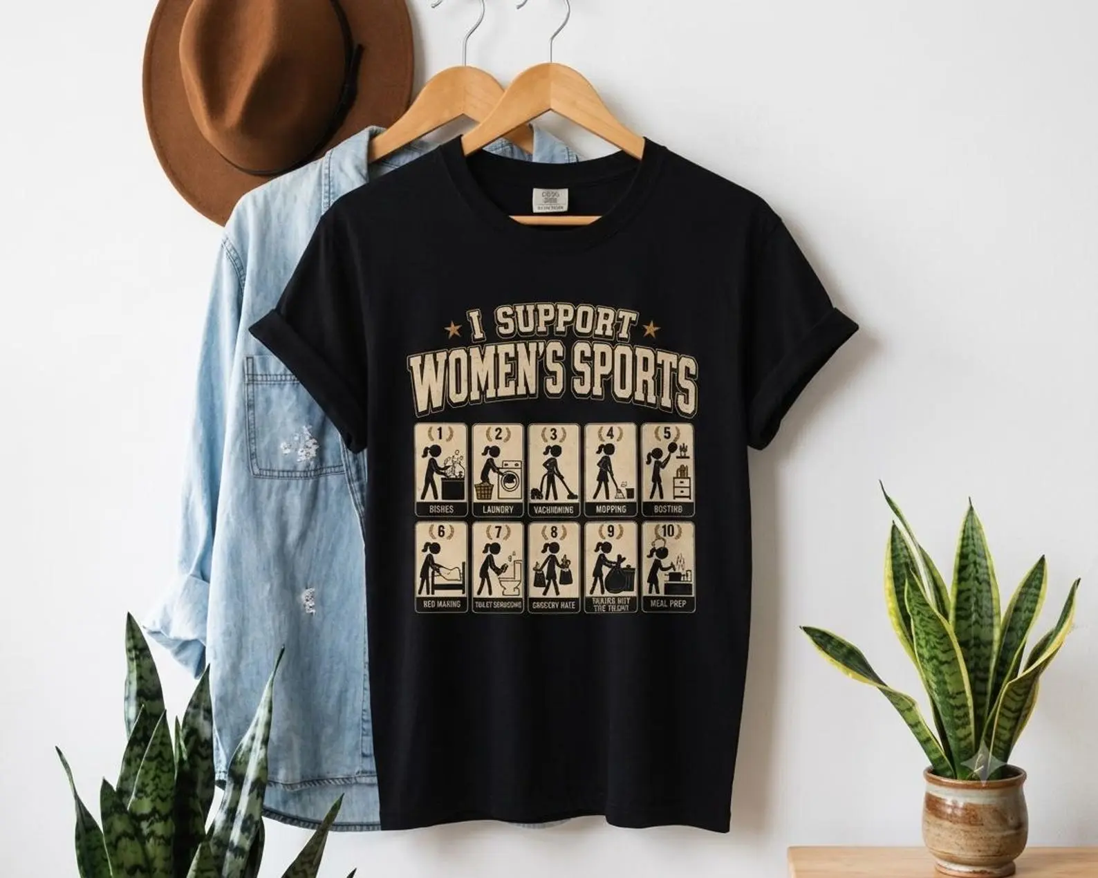 Women's Retro Graphic T-Shirt, Funny Housework Decathlon Humor, Comfortable Short-Sleeve Casual Tops, Sarcastic Mom Gift for Everyday Wear, Shortsleeve, Twist, Domestic, Crew Neck, Round Neck, Female, Tshirt
