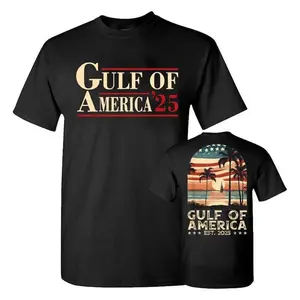 Women's Retro 2025 Gulf of Mexico American Flag Graphic-Print Short-Sleeve Streetwear T-Shirt, Casual Round Neck Classic Cotton Fabric Unisex Fit Top, Tshirt