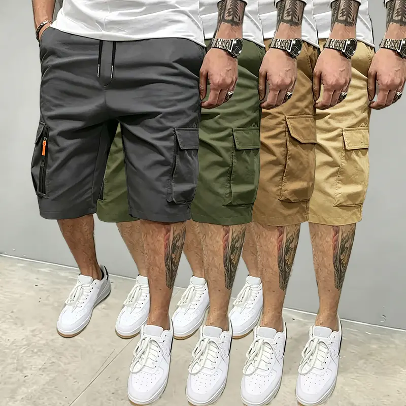 4-Pack Men’s Cargo Shorts — Multi-Pocket Design, Loose Fit, Non-Stretch, Solid Color Work Shorts — Casual Loose Shorts Suitable for Casual Wear, Summer Casual Shorts (Fake Zipper),Fathersdaygift