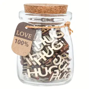 Hugs in a Jar Gift Set, 1-100pcs Wooden Cutout Letters, Perfect for Valentine's Day Birthday Anniversary Christmas, Unique Thoughtful Present, Unique Birthday Gifts