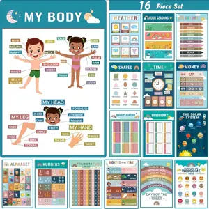 colorful eudcational large posters-set of 16pcs, classroom and teacher decor, kindergarten charts,idea for elementary and boho-themed rooms,learing laminated, Visual Learning Tools