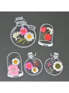 40pcs Large Size Bookmark, Leaf Bookmarks Flower Page Clips Bookmarks, Parent-Child Interaction Children Gifts Handmade DIY Transparent Beautiful Flower Page, Glass Bottle Wishing Bottle Sticker