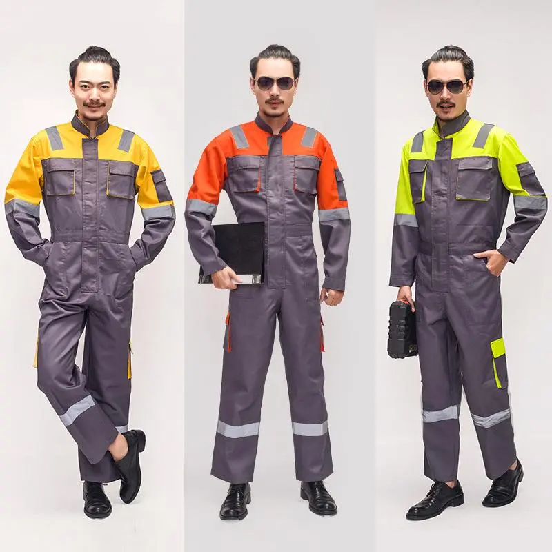Mens Work Clothes Working Coverall Spring Worker Jumpsuit Two tones Overall Comfortable Hi Vis Reflective Factory Suit Uniforms