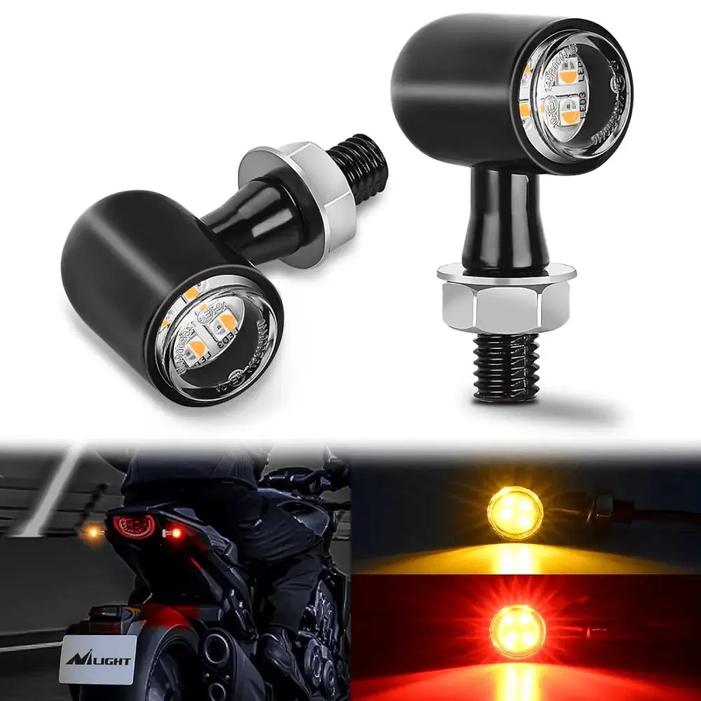 Nilight Motorcycle Rear LED Turn Signals - Red & Yellow Beam, Mini Size Blinkers, Brake Tail Light - Compatible with Harley, Honda, Kawasaki, Suzuki, Triumph, Yamaha Cruisers, Harley Motorcycle Accessories