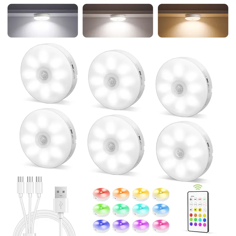 EZVALO Under Cabinet Lighting 1000mAh Rechargeable Puck Lights with Remote 3 Color Temps & 12 RGB Motion Sensor Closet Lights Indoor Dimmable Magnetic Under Counter Lights for Kitchen Shelf Home Decor Energy Saving - Living Room Usb Power Lamp tiktokshops