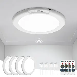 1/2/4 Pcs Ceiling Lights, Modern White LED Motion-Sensor Ceiling Lamps, USB Charging, Three-Color Light Strip with Remote Control and Dimming, Magnetic Mount for Easy Installation, Ideal For Bedrooms, Bathrooms, Hallways, Home Lighting Fixtures
