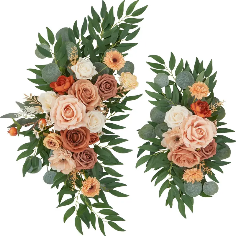 2-piece Reddish Brown Wedding Arch Floral Decoration Flowers with Green Leaves, Decorative Artificial Flowers, Flower Design Decorations, Artificial Greenery, Faux Eucalyptus Flowers, Suitable Wedding Parties, Anniversary Celebrations, Home Decor