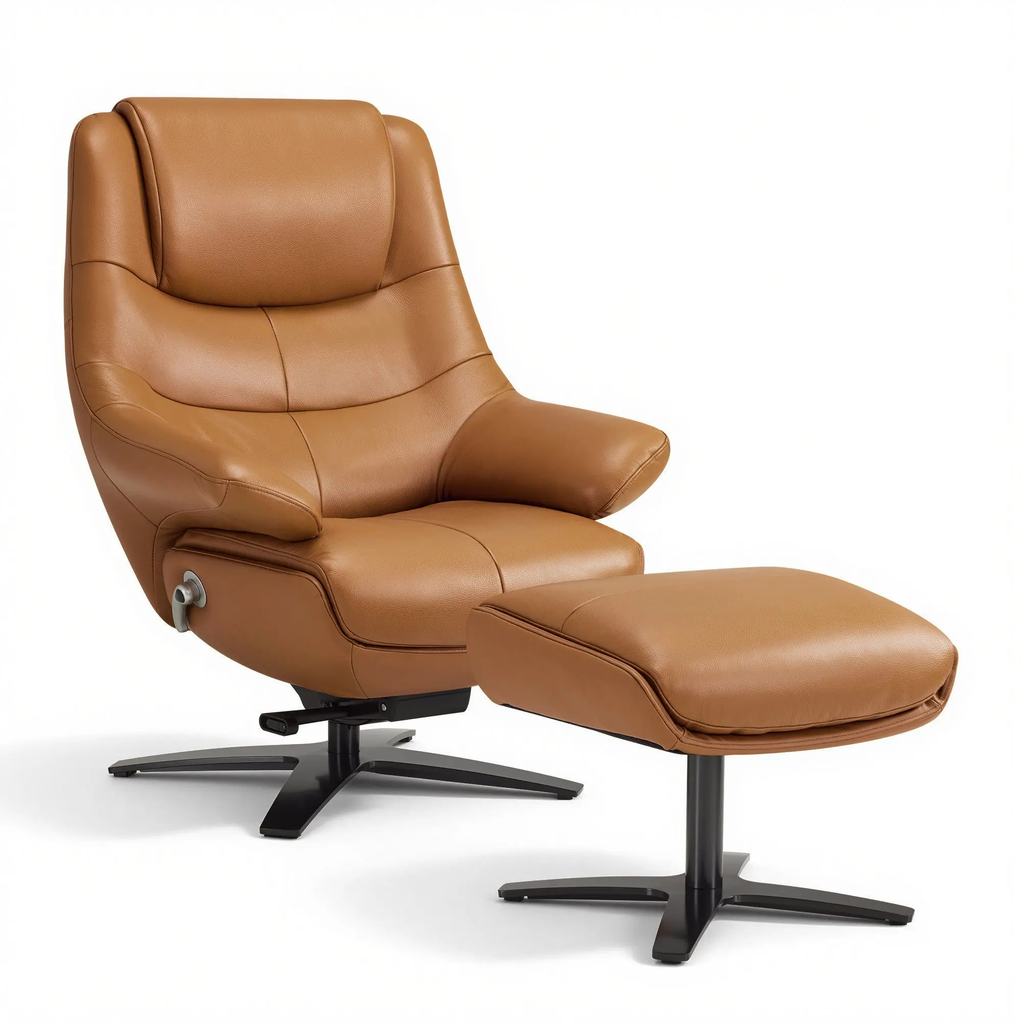 Genuine Leather Recliner Chair with Ottoman, 360°Swivel Recliner with Adjustable Backrest, Accent Chair for Living Room A7100