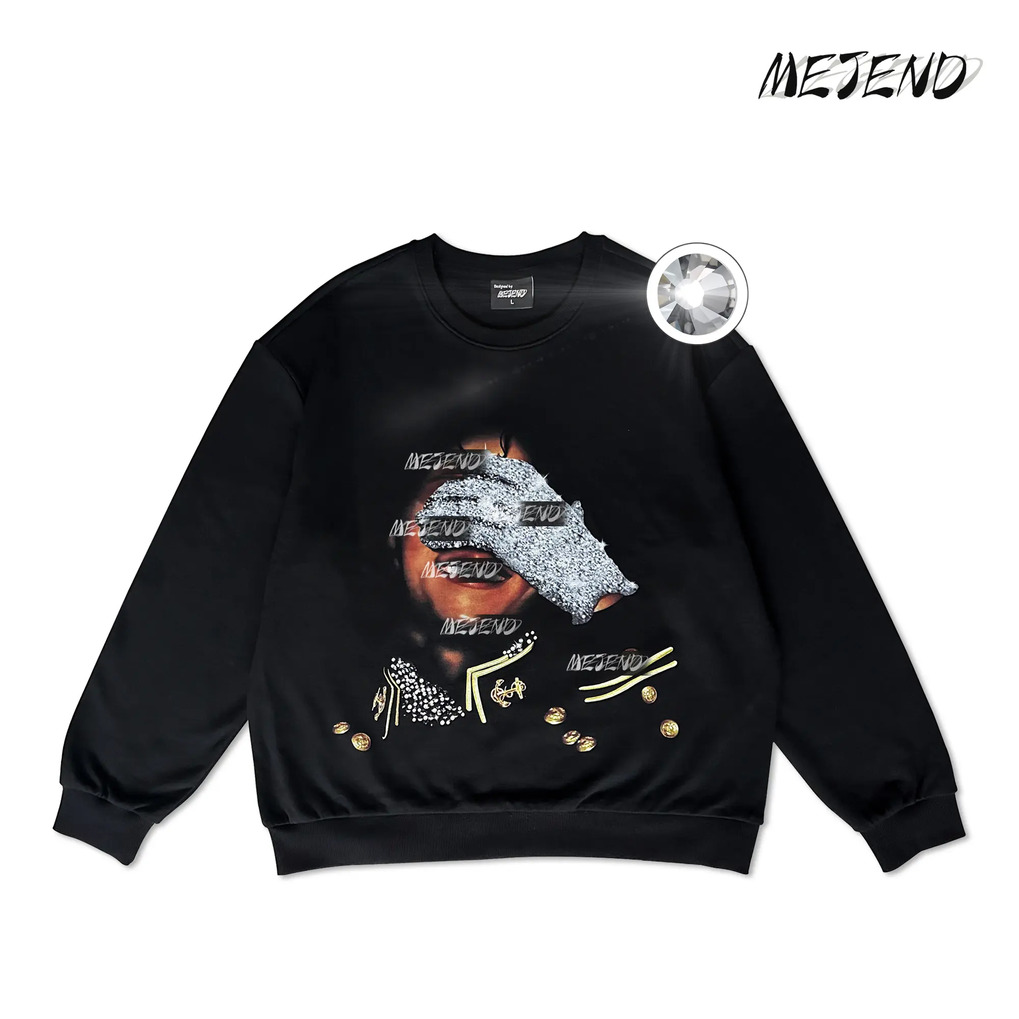 MeJend Rhinestones Graphic Tees with Diamonds, Casual Crewneck Top, Summer Streetwear Oversized Rhinestone Tshirt, Comfort Womenswear Shortsleeve shirt men gifts Gamis Tropical Fathersdaygift